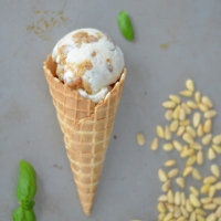 Basil Ice Cream with Honey Pine Nut Praline...or Better Ice Cream through Science