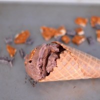 Brittlefinger Ice Cream: Spiced Dark Chocolate Ice Cream with Salted Honey Vanilla Peanut Brittle