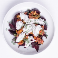 Roasted Beets with Tomato-Preserved Lemon Relish and Dill Yogurt